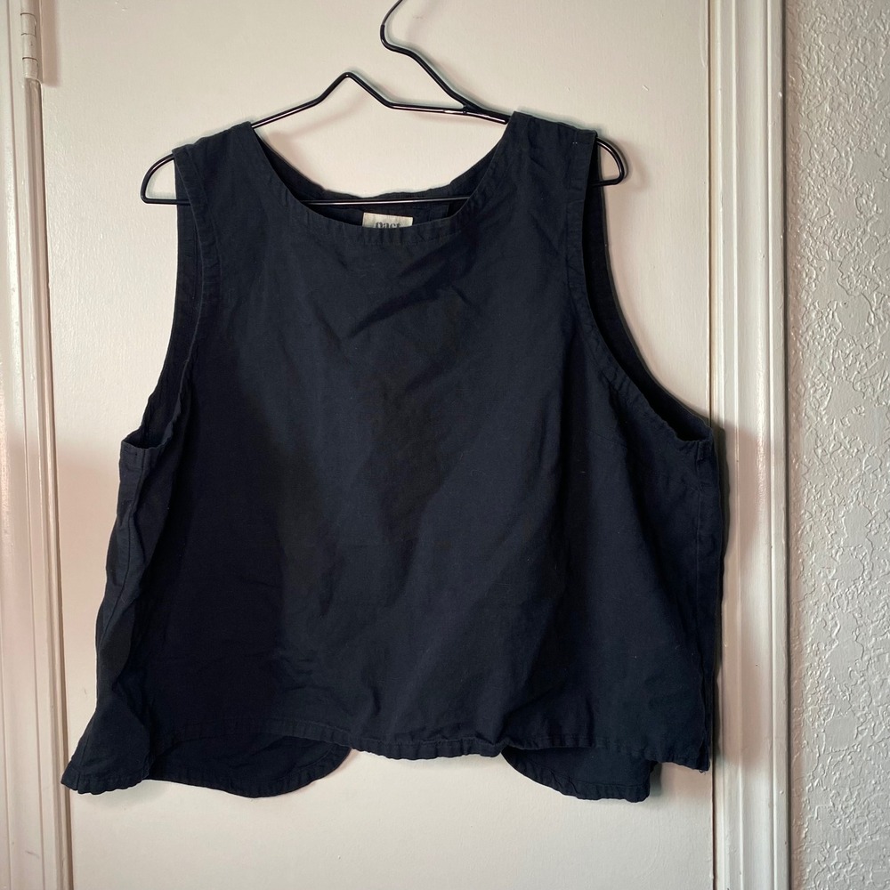 Pact Organic Cotton Linen Split Back Tank Top Black XXL Sleeveless Shell